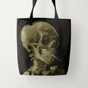 Tote Bags Vincent van Gogh Skeleton with Burning Cigarette